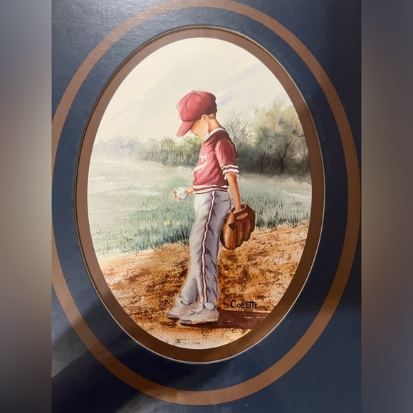 Vintage Home Interiors Matted Framed Art Print, Youth Baseball Player by Cosette - Picture 9 of 10